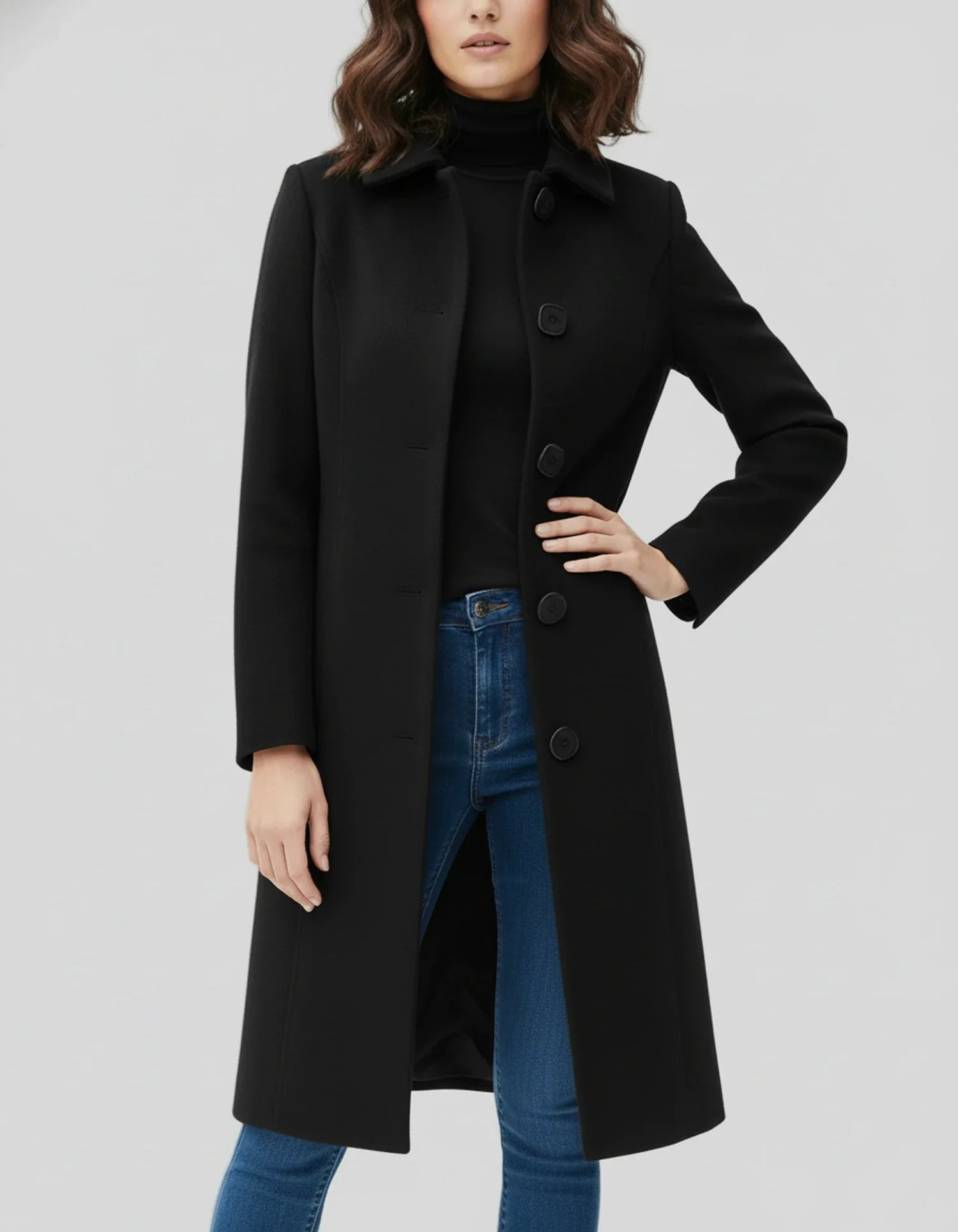 Women's Classic Winter Button Front Warm Trench Coat