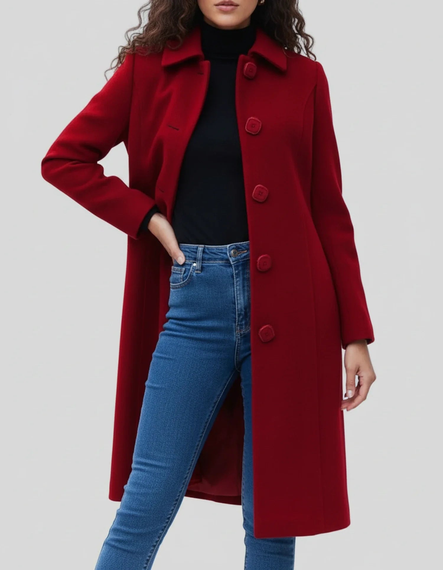 Women's Classic Winter Button Front Warm Trench Coat