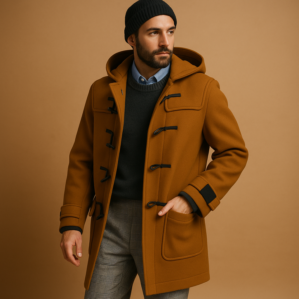 Men's Modern Long Optimal Protection Warm Coat with Front Fastening & Side Pockets