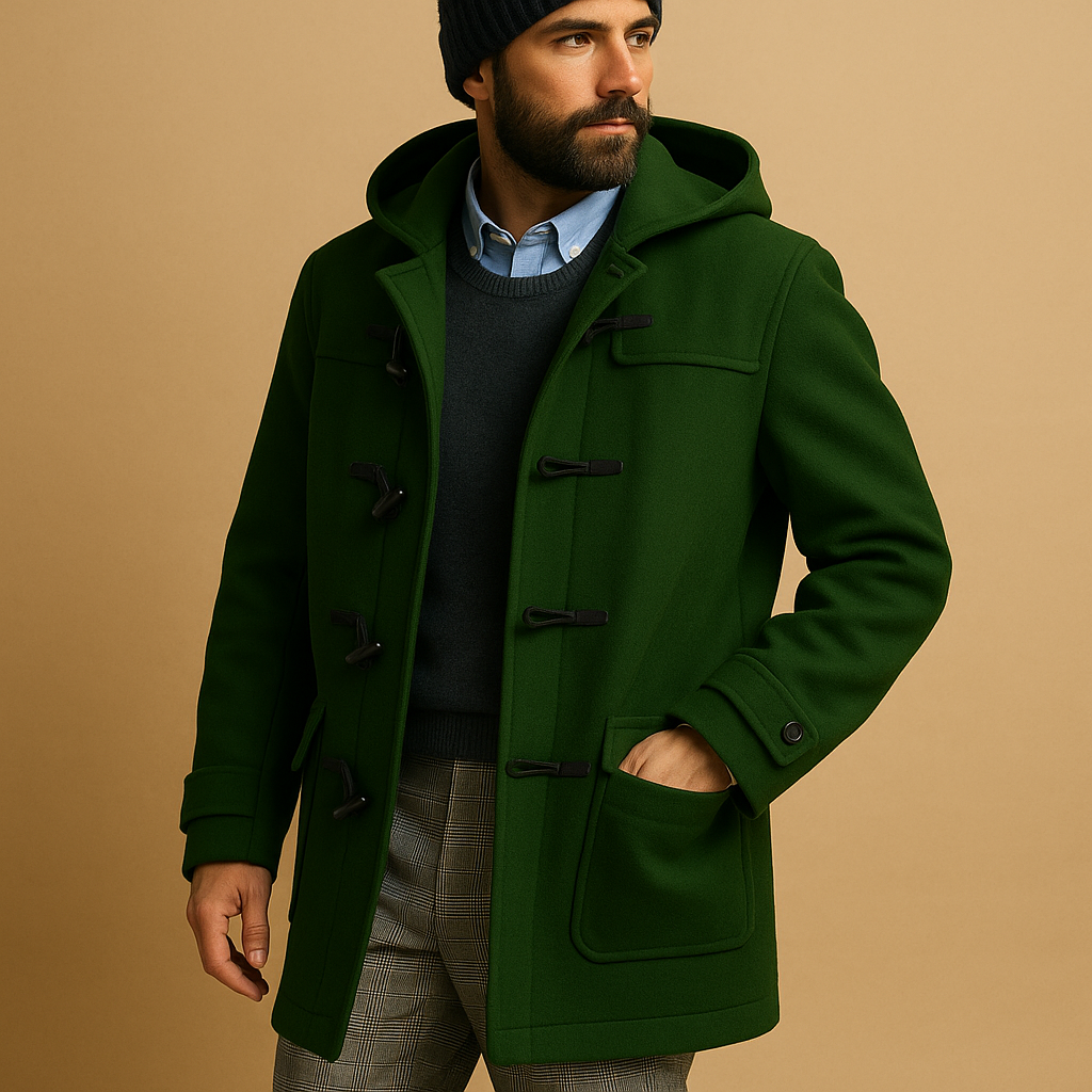 Men's Modern Long Optimal Protection Warm Coat with Front Fastening & Side Pockets