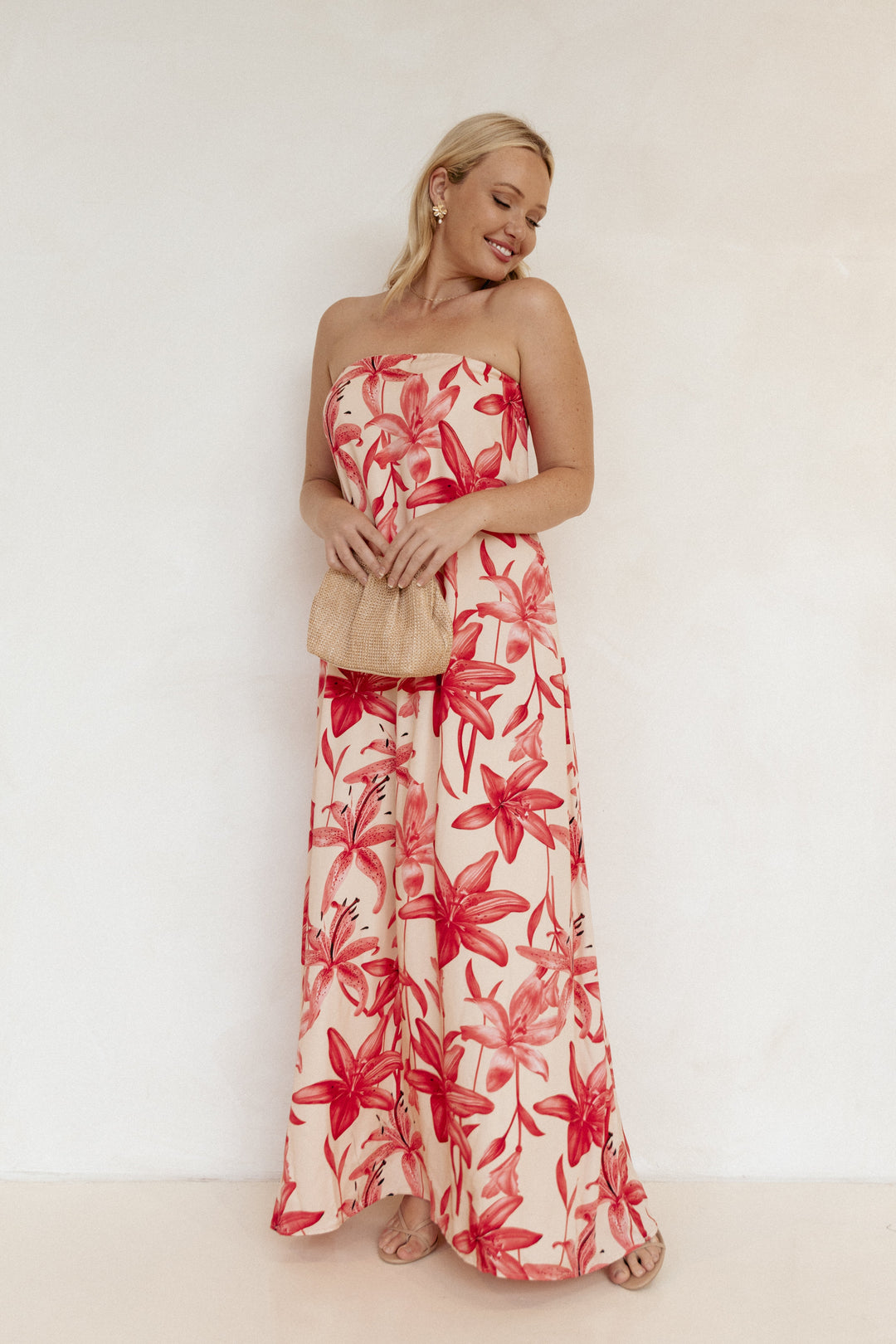 Lani A Line Strapless Maxi Dress - Pink Floral - Smith Fashion
