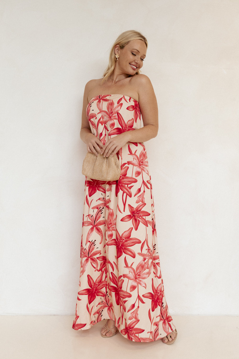 Lani A Line Strapless Maxi Dress - Pink Floral - Smith Fashion
