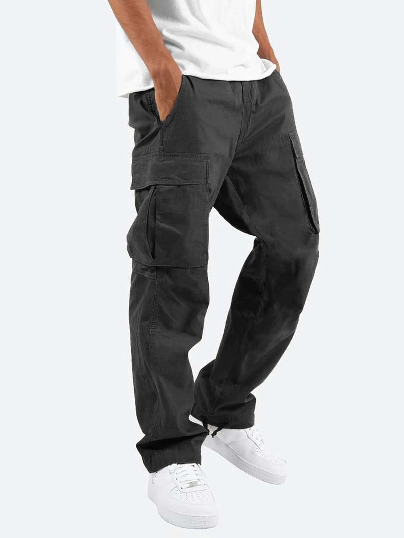 Men's Rugged Pockets Cargo Pants with Straight Leg Design and Mid-Rise Fit