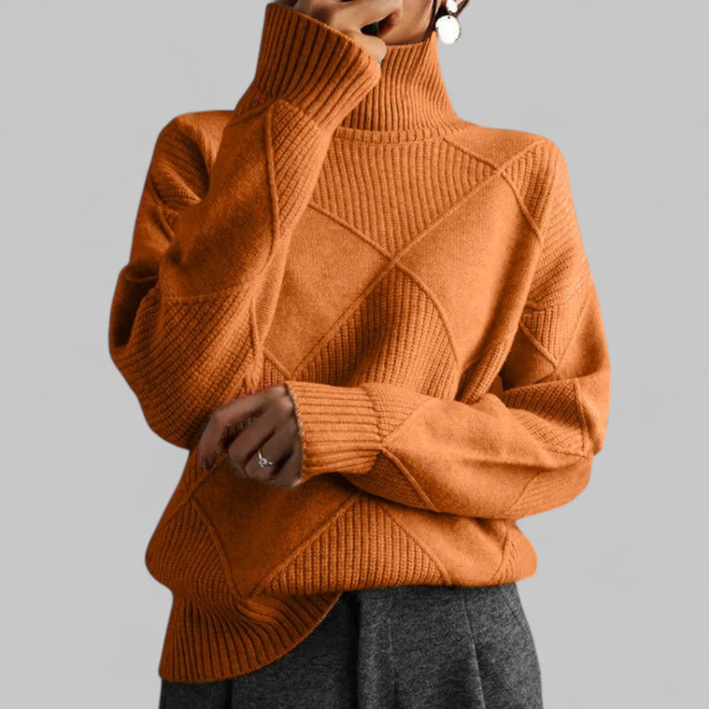 Women’s Cozy Oversized Patterned Winter Turtleneck Jumper