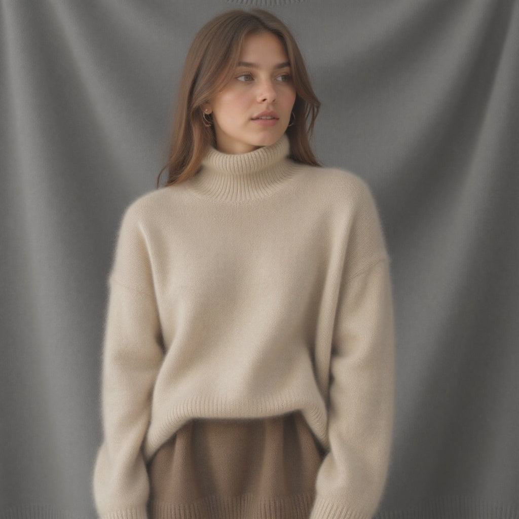 Women's Versatile Elegance Oversized Roll Turtleneck Cashmere Sweater