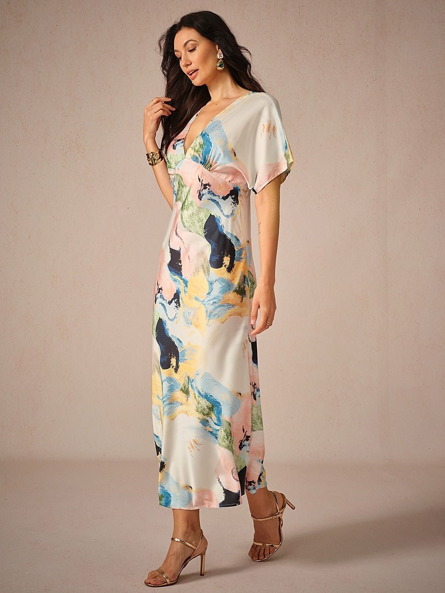Satin Tie Dye Maxi Dress - Smith Fashion